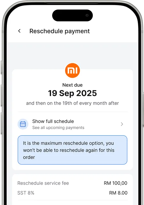 Экран Reschedule payment в AhaPay